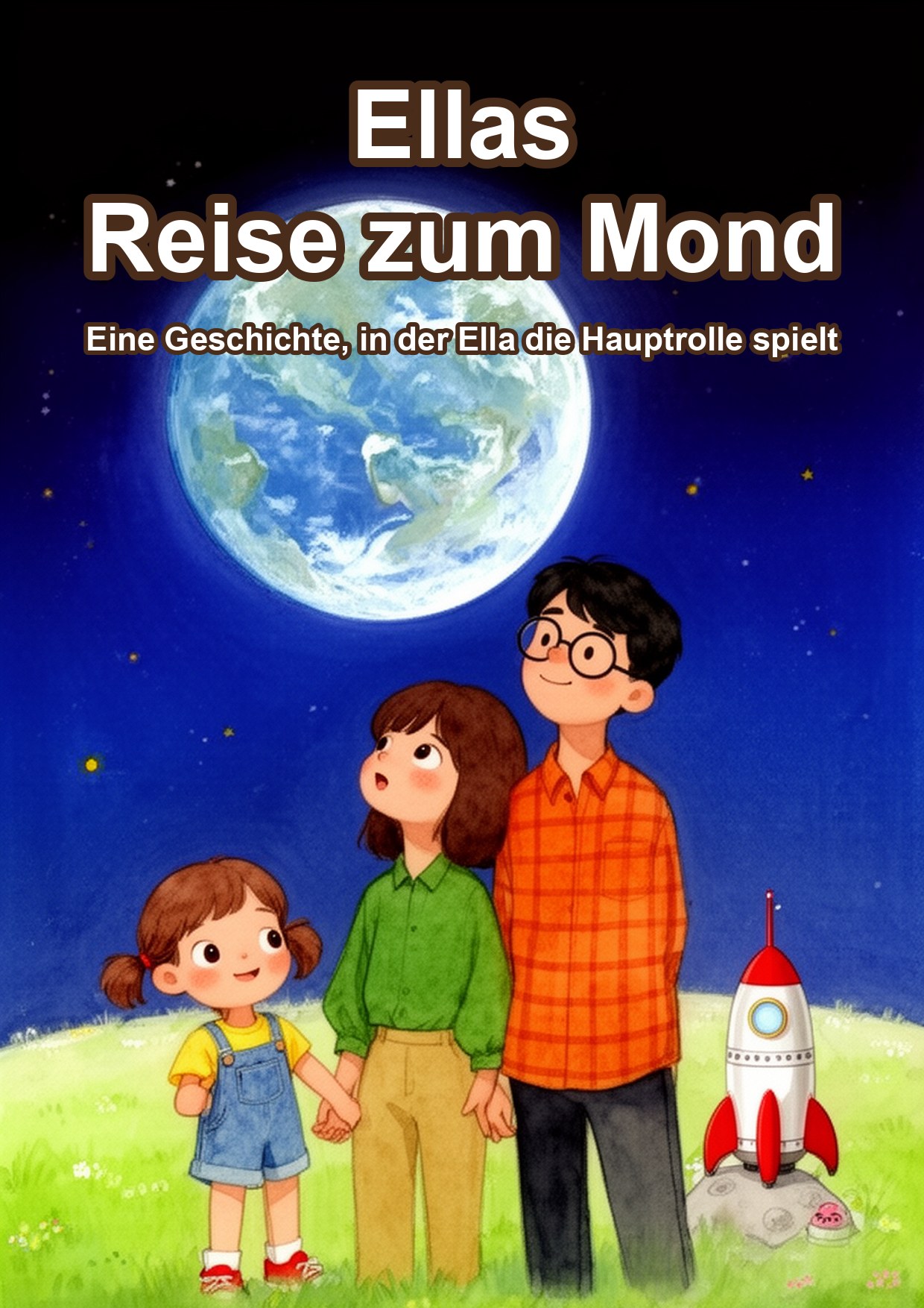 Beispielbuch: Ellas Reise zum Mond — dieselben Fotos im Gouache-Stil